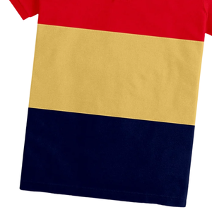 Polo homme à blocs de couleur rouge, jaune et bleu marine, vêtement décontracté élégant, tissu en coton confortable pour un usage quotidien - Product Image 6