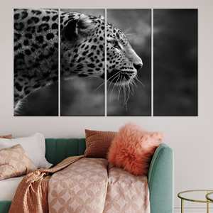 Impression sur toile élégante à motif guépard noir et blanc - Décoration de ferme, toile enveloppée 4P - Product Image 1