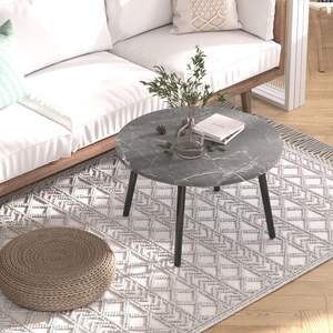 Cette table basse comporte un dessus de table rond fini dans un modèle de marbre gris de faux - Product Image 2