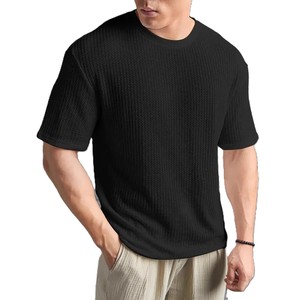 T-shirt en lin à col rond texturé uni pour homme, prix d'usine Chine Bangladesh, logo personnalisé OEM, broderie - Product Image 1