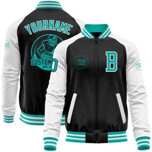 Bomber personnalisé noir aqua-blanc Varsity Letterman veste à glissière deux tons coupe-vent Streetwear veste universitaire vintage pour hommes - Product Image 1