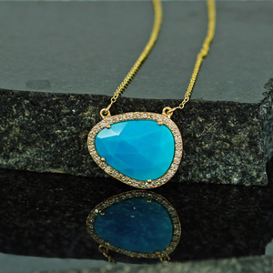 Collier de créateur en or jaune 14kt avec pierre naturelle Turquoise - Product Image 4