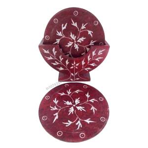 ชุดแผ่นรองแก้วลายหินสบู่แกะสลักด้วยมือชุดจานรองแก้วหินสีแดงสำหรับแจกฟรี - Product Image 6