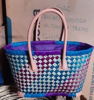 Madagaskar olmalı sağlam tote market çanta deri kolları ve köşeler rafya iç cep dokuma rafya hasır alışveriş sepeti