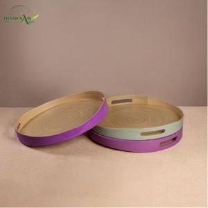Plateau de service artisanal en bambou tressé, écologique, durable, laqué, personnalisable - Série de couleurs contemporaines - Product Image 2