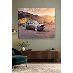 Impression sur toile Fida Silver BMW E30 au coucher du soleil dans les montagnes - Product Image 5