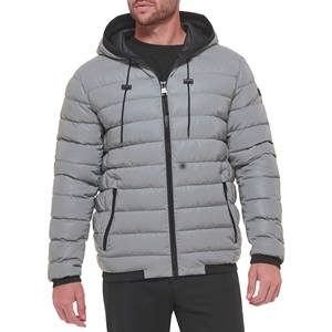Chaqueta Acolchada de Invierno para Hombre, con Cuello Alto, Diseño Sólido, con Capucha y Logotipo Frontal, Fabricante - Product Image 1