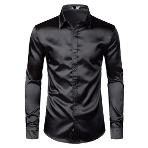 Camisas formales de manga larga para hombre de satén antiarrugas de Color sólido cómodo cuello vuelto otoño nuevo 100% algodón - Product Image 2