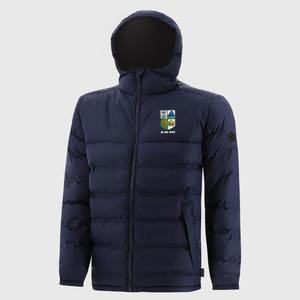 Veste à capuche bleue style High Street pour hommes pour l'hiver et l'automne col montant avec fermeture éclair et logo à faible taux fini OEM - Product Image 1