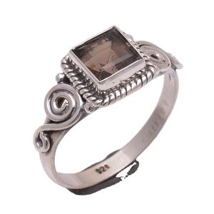 ธรรมชาติ Smoky แหวนควอตซ์925สเตอร์ลิงเครื่องประดับขายส่งอินเดียแฮนด์เมดปรับแหวนเงินผู้ผลิต - Product Image 1