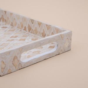 <b>Mother</b> Of Pearl Tray Neutral Diamond Pattern Rectangular Handmade Serving Decor Tray For Luxury Home Bedroom Kitchen And Dining - Product Image 3