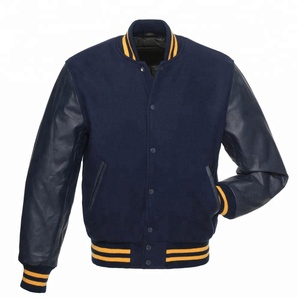 Blouson d'aviateur d'hiver de qualité supérieure entièrement noir en laine cuir bras Varsity Baseball Letterman Design grande taille mouton respirant - Product Image 5