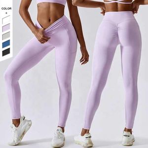 Pantalones desnudos de cintura cruzada de nuevo estilo para mujer, mallas de Yoga transpirables de secado rápido con bolsillos para entrenamiento - Product Image 4