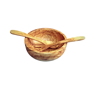 Ensemble de 3 bols à salade en bois d'hévéa fabriqués à la main par Woodard & Charles avec ustensiles de service, vaisselle moderne et écologique pour la maison et la cuisine - Product Image 4