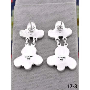 Boucles d'oreilles pendantes faites à la main en argent sterling et turquoise motif floral, style Southwest - Product Image 2