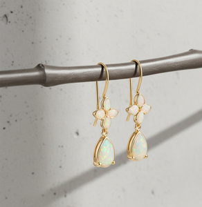 Pendientes de Ópalo Rosa en Forma de Pera y Gota Redonda, Plata de Ley 925 Chapada en Oro de 18K, Regalo de Piedras Preciosas para Mamá o Novia - Product Image 4