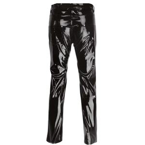 Male Black Patent Canvas Biker Pants Glossy Mid Waist Straight <b>Trousers</b> Pant Men Wet Look <b>Rave</b> Party Clubwear Waterproof High - Product Image 4