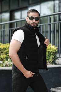 Chaleco Acolchado Informal para Hombre, Talla Grande, Cortavientos, Cómodo, Elegante, Relleno de Micro Gel, Cuello en V, Cierre de Cremallera Corta, Invierno - Product Image 2