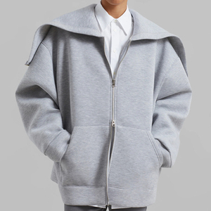 Sweat-shirt à capuche zippé personnalisé pour hommes, vêtements de rue décontractés courts pour l'hiver à motif solide - Product Image 1