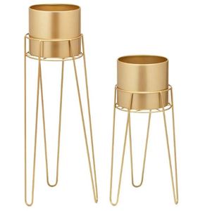 ชุดที่ปลูกต้นไม้โลหะสีเงินสไตล์ร่วมสมัยจำนวน2ชิ้นพร้อมขาตั้งสำหรับตกแต่งบ้านและสวน - Product Image 2