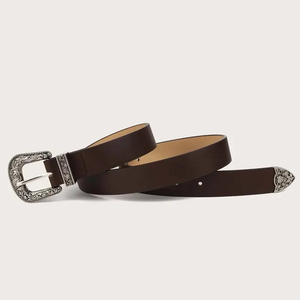 เข็มขัดหนังสไตล์ตะวันตกแกะสลักลายดอกไม้สำหรับผู้ชายเข็มขัดหนังแท้แบบลำลองทำจากหนังแท้ - Product Image 3