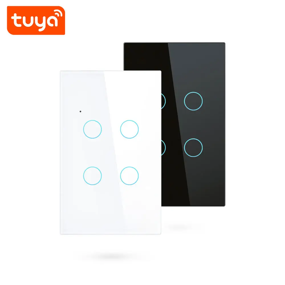High Quality US WiFi Smart Touch Wall Light Switch US Standard 4CH WIFI Tuya Smart Touch Switch 4 Gang Switch Lamps PST-WT-U4