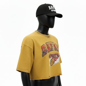 <b>Women</b> Premium Cotton Jersey CropTop Washed Fabric Soft <b>Yellow</b> Distressed Hem Screen Print CustomLogo <b>Women</b> Crop <b>top</b> Shirt Cotton - Product Image 5