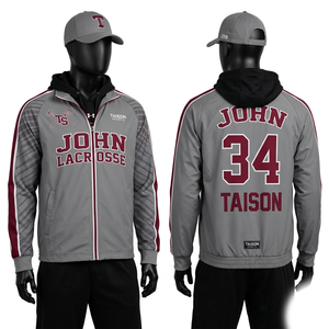 Ensemble de sweat-shirts personnalisés avec logo brodé par sublimation, en polaire polyester premium 280 GSM, gris lacrosse et bordeaux, manches à empiècements. - Product Image 1