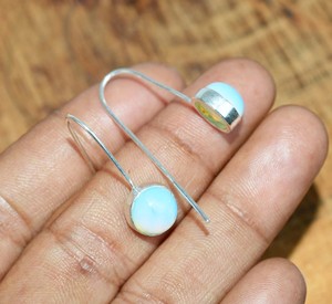 Boucles d'oreilles en argent sterling 925 véritable, faites à la main, avec cabochon scintillant, monture 12mm, opalite naturelle, mode féminine. - Product Image 3