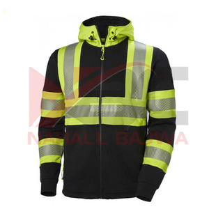 Black Hi Vis Cotton/Polyester Hoodies <b>Men</b> High Visibility Workwear <b>Jacket</b> Customizable Logo <b>Reflective</b> Safety Features - Product Image 1