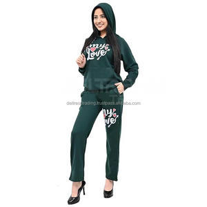 Chándal de invierno de 2 piezas para mujer Top polar de algodón Premium Precio al por mayor Damas 330 y 550 GSM Patrón sólido Co-ords Girls - Product Image 2