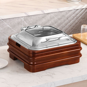 ถาดอุ่นอาหารไฟฟ้าสแตนเลสหรูหราพร้อมฐานไม้ ฝาไฮดรอลิก สำหรับโรงแรมและงานจัดเลี้ยง - Product Image 2