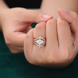 Anillo de compromiso de plata con moissanita corte princesa, diseño vintage de racimo, doble pera, infinito y retorcido, con banda de boda, regalo de aniversario - Product Image 5
