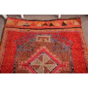 3x10.4 ft Vintage Rug, Turkish <b>Runner</b> Rug, <b>Red</b> Orange Animal Print Rug - Product Image 5