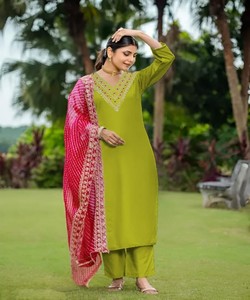 FANCY SLUB COTTON SEQUENCE BRODERIE TRAVAIL HAUT BAS AVEC DUPATTA FESTIVE WEAR PRIX DE GROS VÊTEMENT ETHNIQUE - Product Image 1