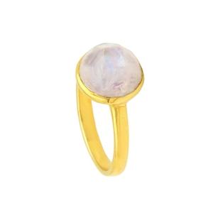 Vente de noël 12mm lunette bague de réglage pour les femmes solide 925 en argent Sterling et or 18 carats naturel arc-en-ciel pierre de lune bijoux fins - Product Image 6