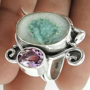 Sólido 925 plata esterlina Natural púrpura amatista Druzy piedra diseño único anillo clásico joyería hecha a mano para fiestas de cumpleaños - Product Image 3