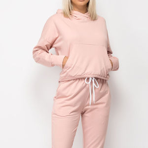 Chándal corto con logotipo personalizado para mujer, conjunto de 2 piezas con capucha para correr, traje de gimnasio de salón de invierno, chándales transpirables para mujer, personalizado - Product Image 5