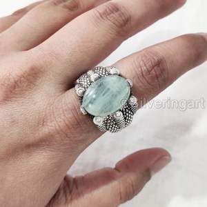 Anillo antiguo para hombre, recién llegado, piedra preciosa de Aguamarina Natural, piedra natal de marzo, regalo de Navidad, joyería, anillo de Plata de Ley 925 - Product Image 2