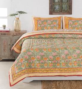 <b>Indian</b> Jaipuri Block Print <b>Quilt</b> Printed Reversible Razai Cotton Handmade Floral <b>Quilt</b>, Jaipuri Razai, Bedspread Comforter - Product Image 5