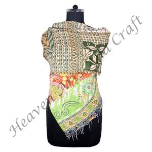 SC1038 Vintage Kantha Work Cotton Handmade <b>Scarf</b> Trendy Design Girls Allover Hand Stitched Plain Style <b>Long</b> Length - Product Image 6