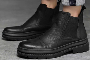 Botines cómodos y elegantes de cuero negro premium más vendidos, calzado de moda popular con características flexibles - Product Image 2