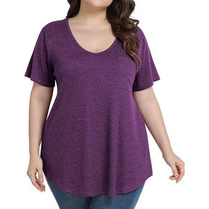 Vente en gros de t-shirts à col en V en coton de qualité supérieure pour femmes t-shirts décontractés à séchage rapide de grande taille avec broderie directe du logo - Product Image 6
