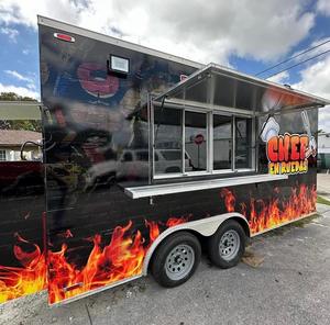 Chariots de restauration 16 pieds noir Friteuse standard de magasin Remorque alimentaire mobile Pizza Hot Dog Camion de restauration personnalisé avec cuisine complète - Product Image 6
