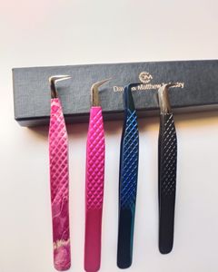Juego de pinzas para pestañas doradas personalizadas de alta calidad, punta de fibra, puntas puntiagudas/redondeadas, herramientas de pestañas de acero inoxidable para salón - Product Image 2