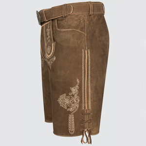 OEM/ODM <b>Men's</b> Bavarian Lederhosen 100% <b>Leather</b> Pants with Button Fly Closure Custom German Traditional Lederhosen Knee <b>Shorts</b> - Product Image 5