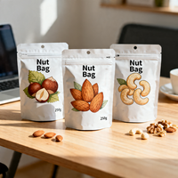 Sacs d'emballage personnalisés en kraft avec logo imprimé, à huit soudures latérales, pour noix et snacks, avec fermeture éclair et fenêtre