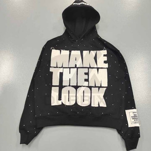 Sweat à capuche et sweat-shirt personnalisés pour hommes, tissu mélangé en coton à motif solide, coupe boxy surdimensionnée, avec strass, à bon prix - Product Image 6