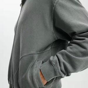 Wholesale <b>Hoodie</b> Manufacture High Quality Embossed Distressed Full <b>Zip</b> <b>up</b> <b>Cropped</b> <b>Hoodie</b> Mens Hoodies Sweatshirts - Product Image 3