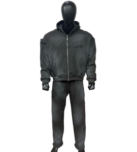 ชุดวอร์มสีเทาแบบวินเทจ ผลิตในปากีสถาน ผ้าฝ้ายเทคฟลีซ ทรงจ็อกเกอร์ ไซส์พลัส สำหรับฤดูใบไม้ร่วง มีซิป พร้อมงานปัก - Product Image 1